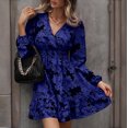 thumbnail image 1 of MORTTIC - Women's Floral Print Lantern Sleeve Dress - A-Line V-Neck Ruched Waist Midi Dress, Loose Fit Casual & Formal Dress with Gathered Detail, 1 of 6