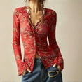 thumbnail image 1 of MORTTIC Women's Floral Print V-Neck Blouse - Long Sleeve Button Ruffle Detail Tops for Spring/Fall Red，S, 1 of 11