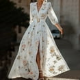 thumbnail image 1 of MORTTIC Women's Floral Print V-Neck Elegant Flare Sleeve High Slit Formal Maxi Dress for Weddings Parties White，M, 1 of 5