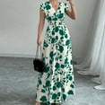 thumbnail image 1 of MORTTIC Women's Floral Print V-Neck Maxi Dress with Elastic Waist Bohemian Summer Casual Long Dress Green，L, 1 of 6