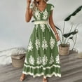 thumbnail image 1 of MORTTIC Women's Floral Print V-Neck Maxi Dress with Short Sleeves & Smocked Waist Flowy Summer Beach Dress Green，S, 1 of 6