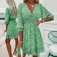 thumbnail image 1 of MORTTIC Women's Floral V-Neck Smocked Boho Flowy Mini Dress with Elastic Waist for Spring Summer Fall Green，S, 1 of 5