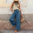thumbnail image 1 of MORTTIC Women's Halter Neck 2-Piece Set Sleeveless Crop Top Wide Leg Pants Outfit Summer Beach Vacation Blue D，XL, 1 of 7