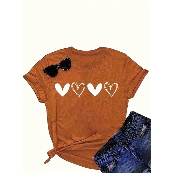 MORTTIC Women's Heart Print T-Shirt Summer Crew Neck Short Sleeve Top Casual and Stylish Tee