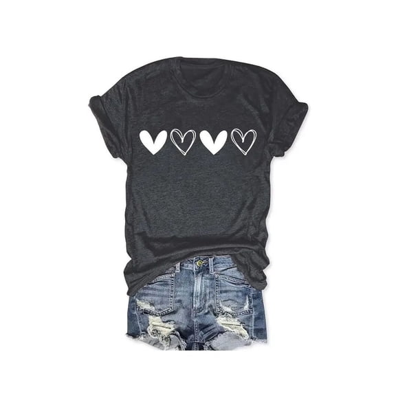 MORTTIC Women's Heart Print T-Shirt Summer Crew Neck Short Sleeve Top Casual and Stylish Tee
