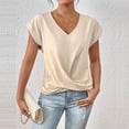 thumbnail image 1 of MORTTIC Women's Knotted V-Neck Elegant Short Sleeve Blouse Lightweight Casual Top for Spring Summer Apricot，S, 1 of 5