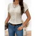 thumbnail image 1 of MORTTIC Women's Lace Splicing Short Sleeve Crew Neck T-Shirt, Summer Loose Fit Casual Tee Top, S, 1 of 5