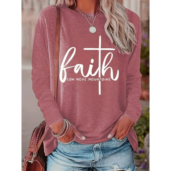 MORTTIC Women's Letter Print Long Sleeve T-Shirt Casual Round Neck Pullover Tops Sweatshirt