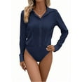 thumbnail image 1 of MORTTIC Women's Long Sleeve Button Down Bodysuit Shirt – Business Casual One-Piece Collared Blouse for Office Workwear, S, 1 of 2