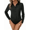 thumbnail image 1 of MORTTIC Women's Long Sleeve Button Down Bodysuit Shirt – Business Casual One-Piece Collared Blouse for Office Workwear, S, 1 of 3
