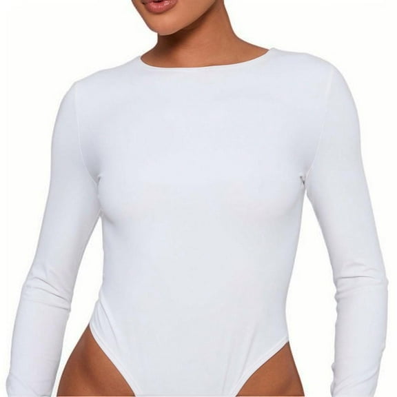 MORTTIC Women’s Long Sleeve Fitted Bodysuit – Crew Neck Stretchy Body Shaping Top, S