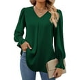 thumbnail image 1 of MORTTIC Women's Long Sleeve V-Neck Tunic Top - Dressy Casual Chiffon Blouse for Office Work and Everyday Wear, Green, XXL, 1 of 6