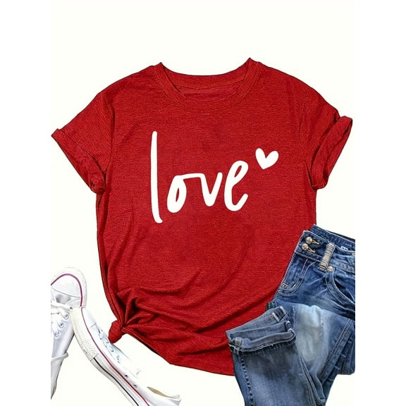 MORTTIC Women's Love Heart Graphic T-Shirt Casual Summer Short Sleeve Tee, Cute and Stylish Top