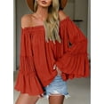 thumbnail image 1 of MORTTIC Women's Off Shoulder Blouse – Long Flared Bell Sleeve Casual Loose Fit Top for Everyday Wear, 1 of 3