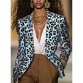 thumbnail image 1 of MORTTIC Women's Pink Leopard Print Long Sleeve Blazer Slim Fit Notch Lapel Button Spring Fall Fashion Office Wear Blue，M, 1 of 3