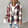 thumbnail image 1 of MORTTIC Women's Plaid Drop Shoulder Hooded Jacket  Adjustable Drawstring Casual Coat Warm Fall/Winter Outerwear Red S, 1 of 4