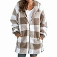 thumbnail image 1 of MORTTIC Women's Plaid Hooded Zip-Up Jacket Long Sleeve Loose Fit Coat with Pockets Winter Warm Wear Khaki，M, 1 of 9