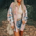 thumbnail image 1 of MORTTIC Women's Plaid Print Long Sleeve Shirt with Lapel Collar, Button-Down Casual Overshirt with Pocket Pink，L, 1 of 7