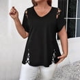 thumbnail image 1 of MORTTIC Women's Plus Size V-Neck Short Sleeve Casual T-Shirt with Criss Cross Strap Detail for Summer Black，0XL, 1 of 4