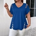 thumbnail image 1 of MORTTIC Women's Plus Size V-Neck Short Sleeve Casual T-Shirt with Criss Cross Strap Detail for Summer Blue，3XL, 1 of 4