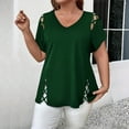 thumbnail image 1 of MORTTIC Women's Plus Size V-Neck Short Sleeve Casual T-Shirt with Criss Cross Strap Detail for Summer Dark Green，5XL, 1 of 4