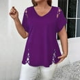 thumbnail image 1 of MORTTIC Women's Plus Size V-Neck Short Sleeve Casual T-Shirt with Criss Cross Strap Detail for Summer Purple，1XL, 1 of 4