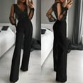 thumbnail image 1 of MORTTIC Women's Deep V-Neck Tulle Sequin Straight Leg Jumpsuit with Pockets Casual & Party Romper，Black S, 1 of 4