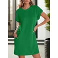 thumbnail image 1 of MORTTIC Women's Short Sleeve Crew Neck Textured Mini T-Shirt Dress with Pockets, Casual Solid Color Elegant Workwear Dress, L, 1 of 5