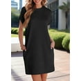 thumbnail image 1 of MORTTIC Women's Short Sleeve Crew Neck Textured Mini T-Shirt Dress with Pockets, Casual Solid Color Elegant Workwear Dress, S, 1 of 6