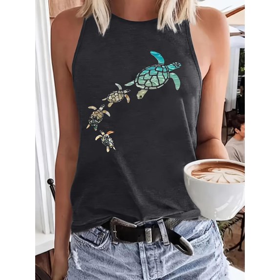 MORTTIC Women's Sleeveless Crew Neck Tank Top Summer Graphic Print T-Shirt for Casual Everyday Wear