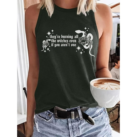 MORTTIC Women's Sleeveless Crew Neck Tank Top Summer Graphic Print T-Shirt for Casual Everyday Wear