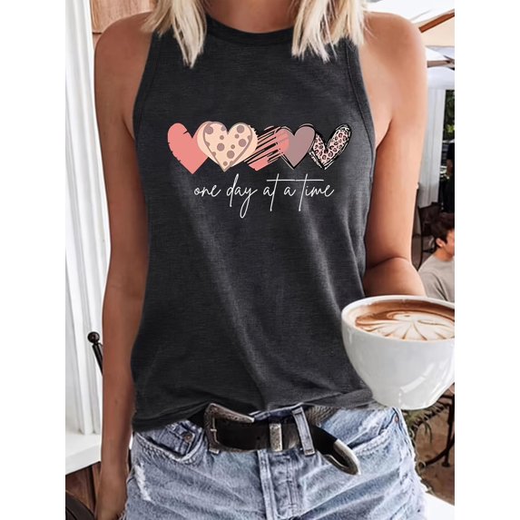MORTTIC Women's Sleeveless Crew Neck Tank Top Summer Graphic Print T-Shirt for Casual Everyday Wear