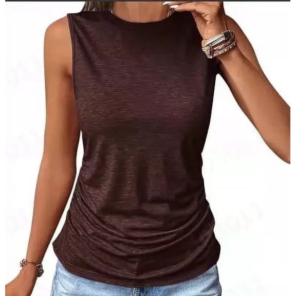 MORTTIC Women's Sleeveless Crew Neck Tank Tops, Solid Color Casual Loose Fit Summer Tee Shirts, 2XL