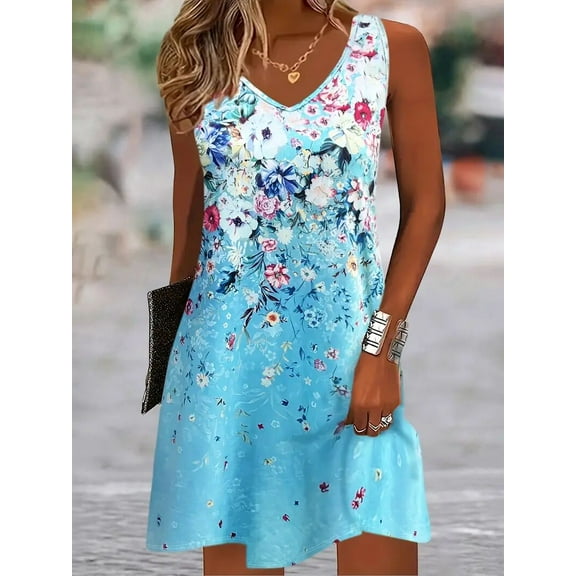 MORTTIC Women's Sleeveless Floral Print Boho Sundress, Casual Loose Fit Summer Tank Dress, XL