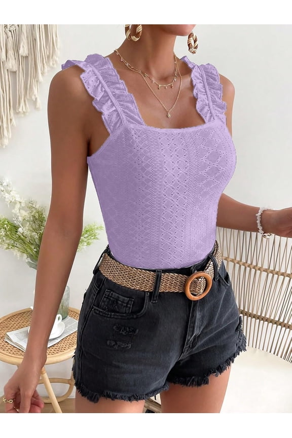 Women's Sleeveless Square Neck Top with Pattern Design, Solid Color Casual Blouse for Daily Office Wear