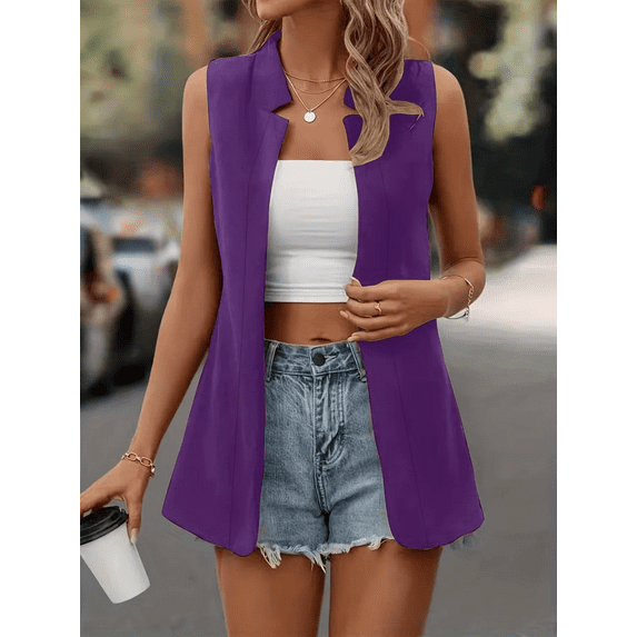 MORTTIC Women's Sleeveless Vest Blazer, Casual Open Front Work Office Jacket, S-5XL