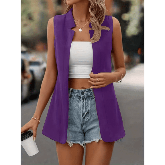 MORTTIC Women's Sleeveless Vest Blazer, Casual Open Front Work Office Jacket, S-5XL