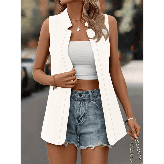 MORTTIC Women's Sleeveless Vest Blazer, Casual Open Front Work Office Jacket, S-5XL