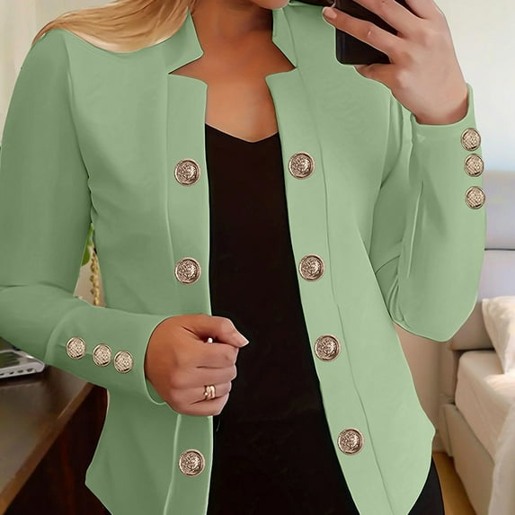 MORTTIC-Women's Solid Color Double-Breasted Knit Blazer - Long Sleeve Cardigan Collar Jacket with Button Cuffs, All-Season Casual Office Wear