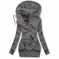 thumbnail image 1 of MORTTIC Women's Solid Color Drawstring Hooded Long Sleeve Zip Up Jackets Button Pocket Details Slim Fit Top Gray，S, 1 of 4