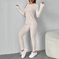 thumbnail image 1 of MORTTIC Women's Solid Color Lounge Set - Long Sleeve Round Neck Top & Slim Fit Pants with Ribbed Details Apricot，XS, 1 of 5