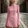 thumbnail image 1 of MORTTIC Women's Solid Color Stand Collar Blazer Long Sleeve Slim Fit Formal Short Dress for Spring/Summer Pink，M, 1 of 3