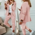 thumbnail image 1 of MORTTIC Women's Solid Color Suit Set Long Sleeve Notch Lapel Blazer with Drawstring Waist Pants Business Casual Outfit Pink L, 1 of 4