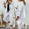 thumbnail image 1 of MORTTIC Women's Solid Color Suit Set Long Sleeve Notch Lapel Blazer with Drawstring Waist Pants Business Casual Outfit White M, 1 of 4