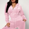 thumbnail image 1 of MORTTIC Women's Solid Color Two-Piece Drawstring Hooded Track Set Zip-Up Top Pocket Pants with Ribbed Detail Pink，S, 1 of 7