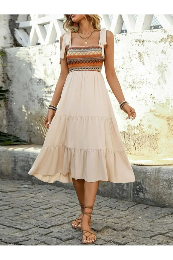 Women's Spaghetti Strap Sundress Casual Sleeveless Summer Dress, A-Line Ethnic Style, Resort Wear for Daily & Vacation