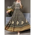 thumbnail image 1 of MORTTIC Women's Square Neck Paisley Maxi Dress, 3/4 Sleeve Elegant Ankle-Length Flowy Dress for Work or Weekend, 1 of 7