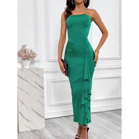 MORTTIC Women's Strapless Bodycon Maxi Dress Solid Color, Elegant Backless Bandage Long Dress for Club, Party, Date Night