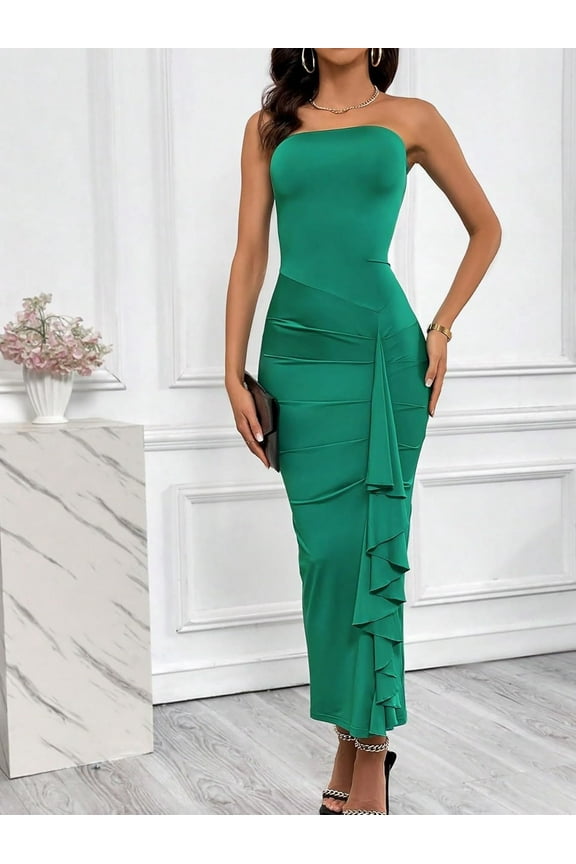 Women's Strapless Bodycon Maxi Dress Solid Color, Elegant Backless Bandage Long Dress for Club, Party, Date Night