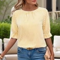 thumbnail image 1 of MORTTIC Women's Striped Casual Button-Up Shirt - Round Neck Summer Top, Breathable Non-Stretch Summer Shirt, 1 of 3